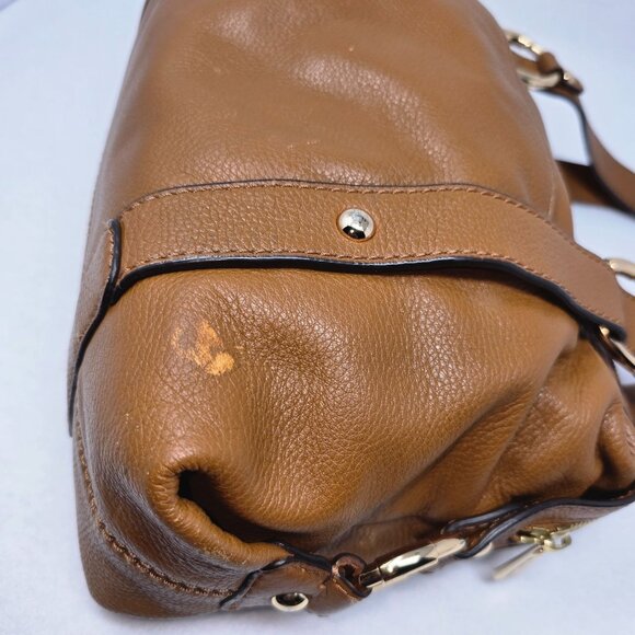Michael Kors Brown Leather Shoulder Bag Handbag Satchel Gold Dual Handles - Picture 6 of 16